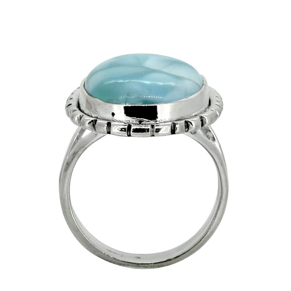Natural Larimar Solid 925 Sterling Silver Gemstone Ring - YoTreasure