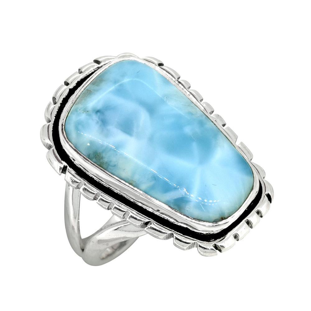 Natural Larimar Solid 925 Sterling Silver Gemstone Ring - YoTreasure