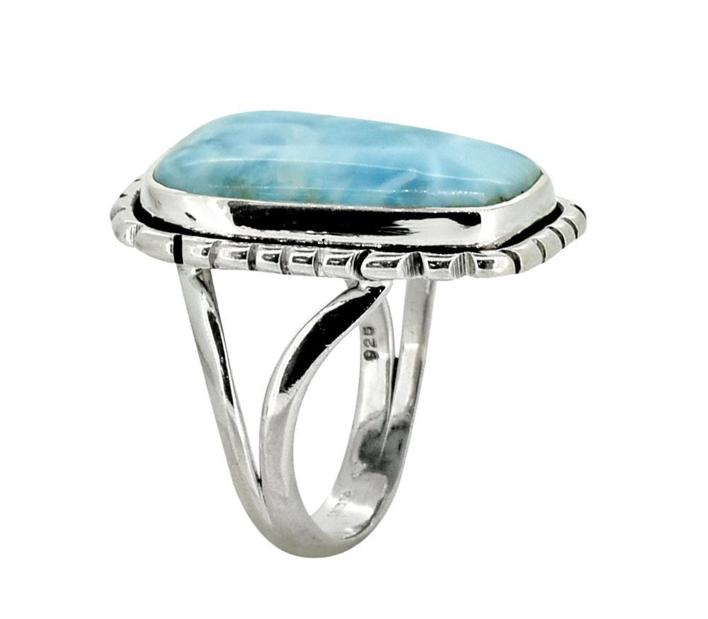 Natural Larimar Solid 925 Sterling Silver Gemstone Ring - YoTreasure