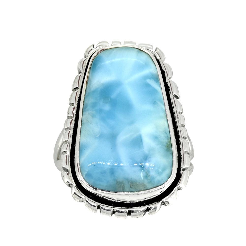 Natural Larimar Solid 925 Sterling Silver Gemstone Ring - YoTreasure