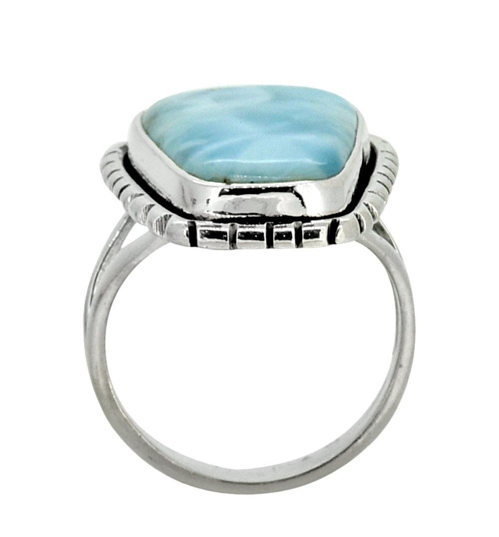 Natural Larimar Solid 925 Sterling Silver Gemstone Ring - YoTreasure