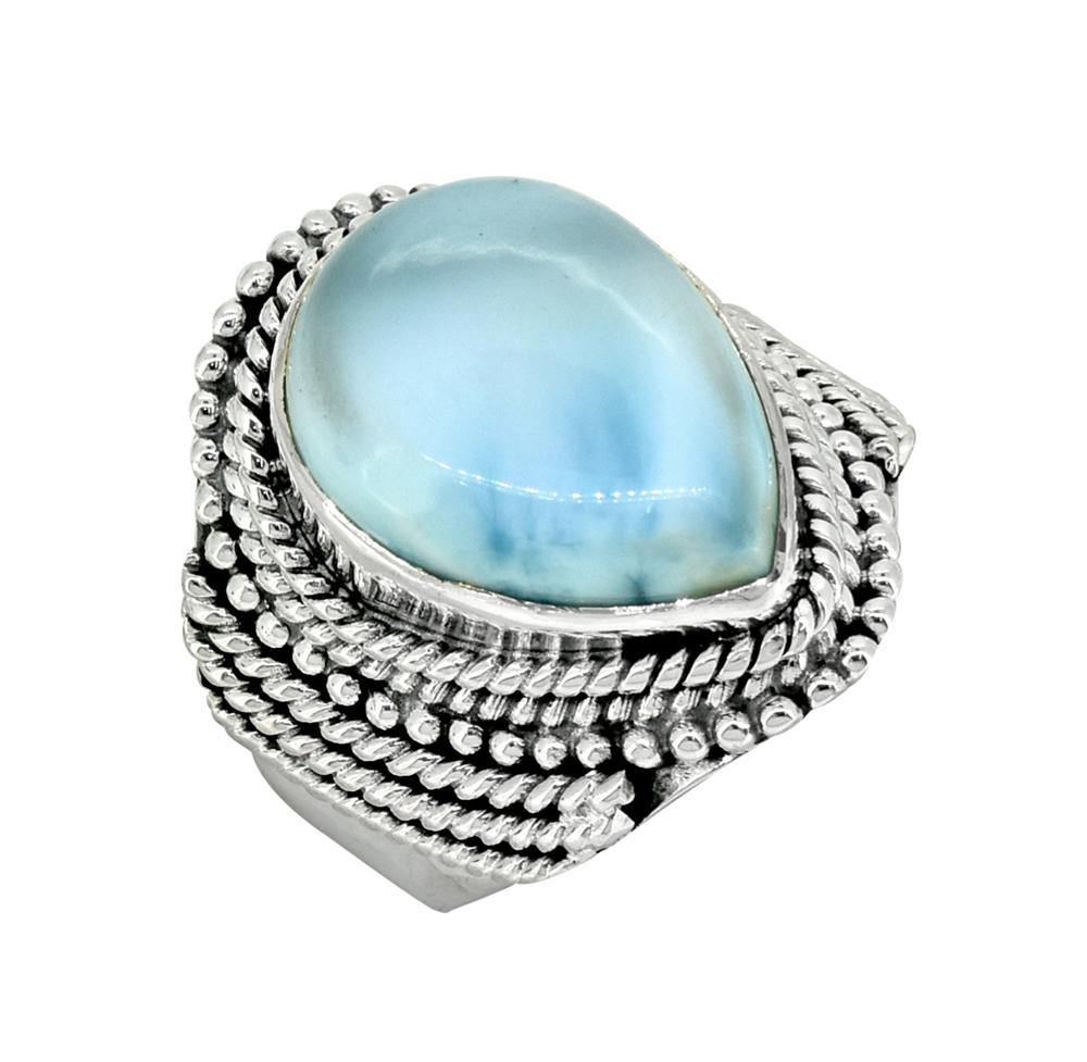 Natural Larimar Solid 925 Sterling Silver Gemstone Ring - YoTreasure