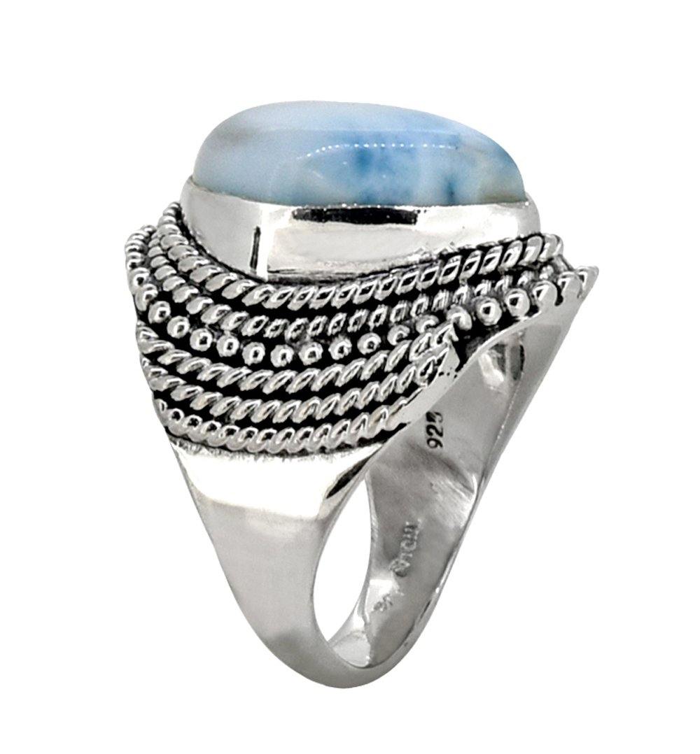 Natural Larimar Solid 925 Sterling Silver Gemstone Ring - YoTreasure