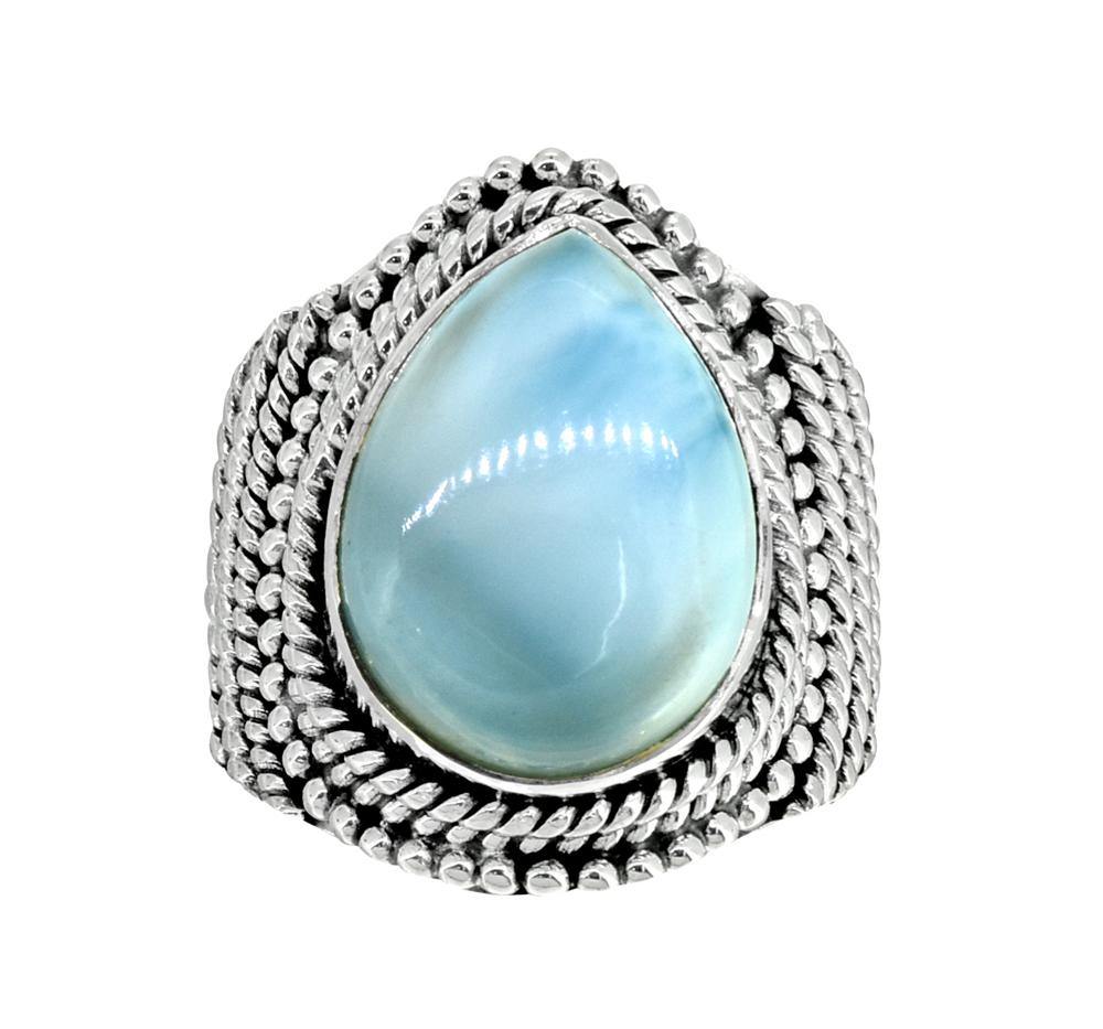 Natural Larimar Solid 925 Sterling Silver Gemstone Ring - YoTreasure