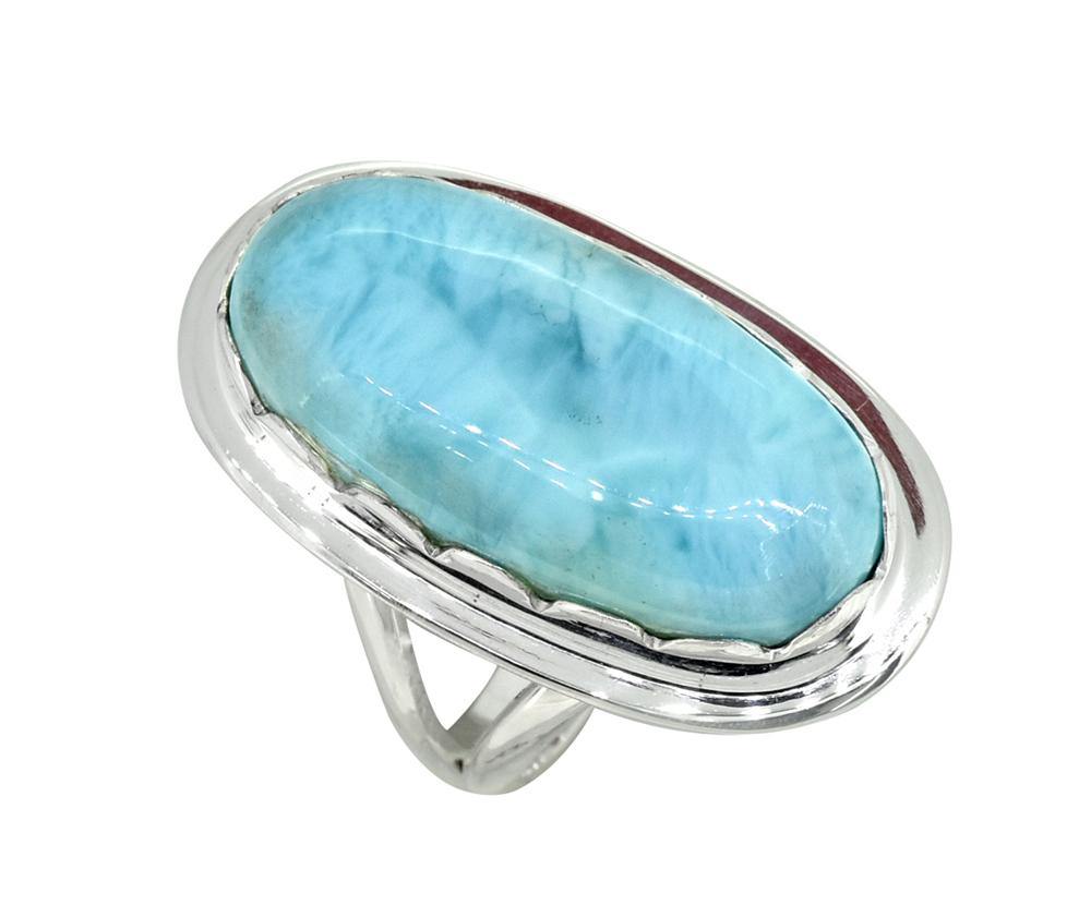Natural Larimar Ring Solid 925 Sterling Silver Gemstone Jewelry - YoTreasure