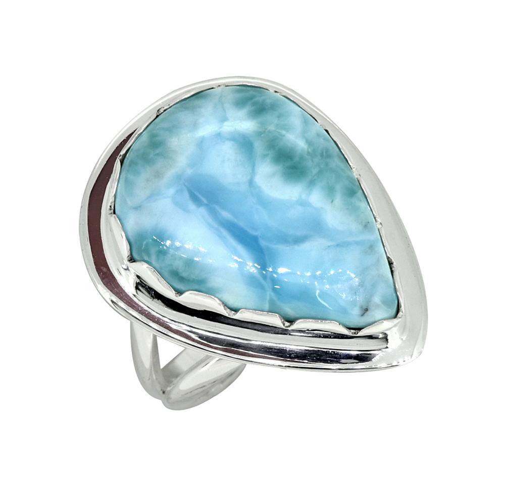 Natural Larimar Ring Solid 925 Sterling Silver Gemstone Jewelry - YoTreasure
