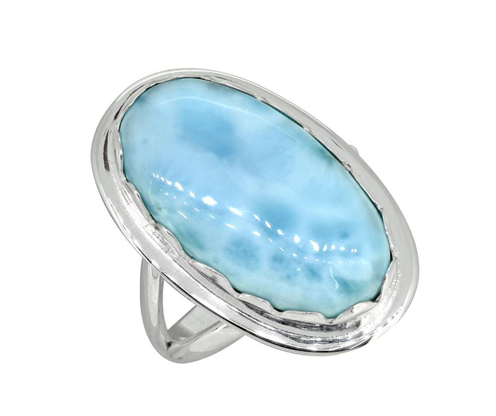 Natural Larimar Ring Solid 925 Sterling Silver Gemstone Jewelry - YoTreasure