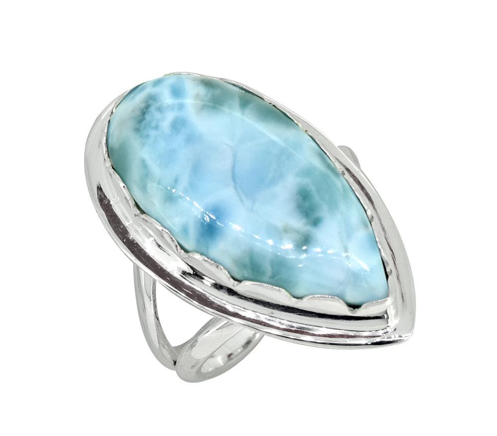Natural Larimar Ring Solid 925 Sterling Silver Gemstone Jewelry - YoTreasure