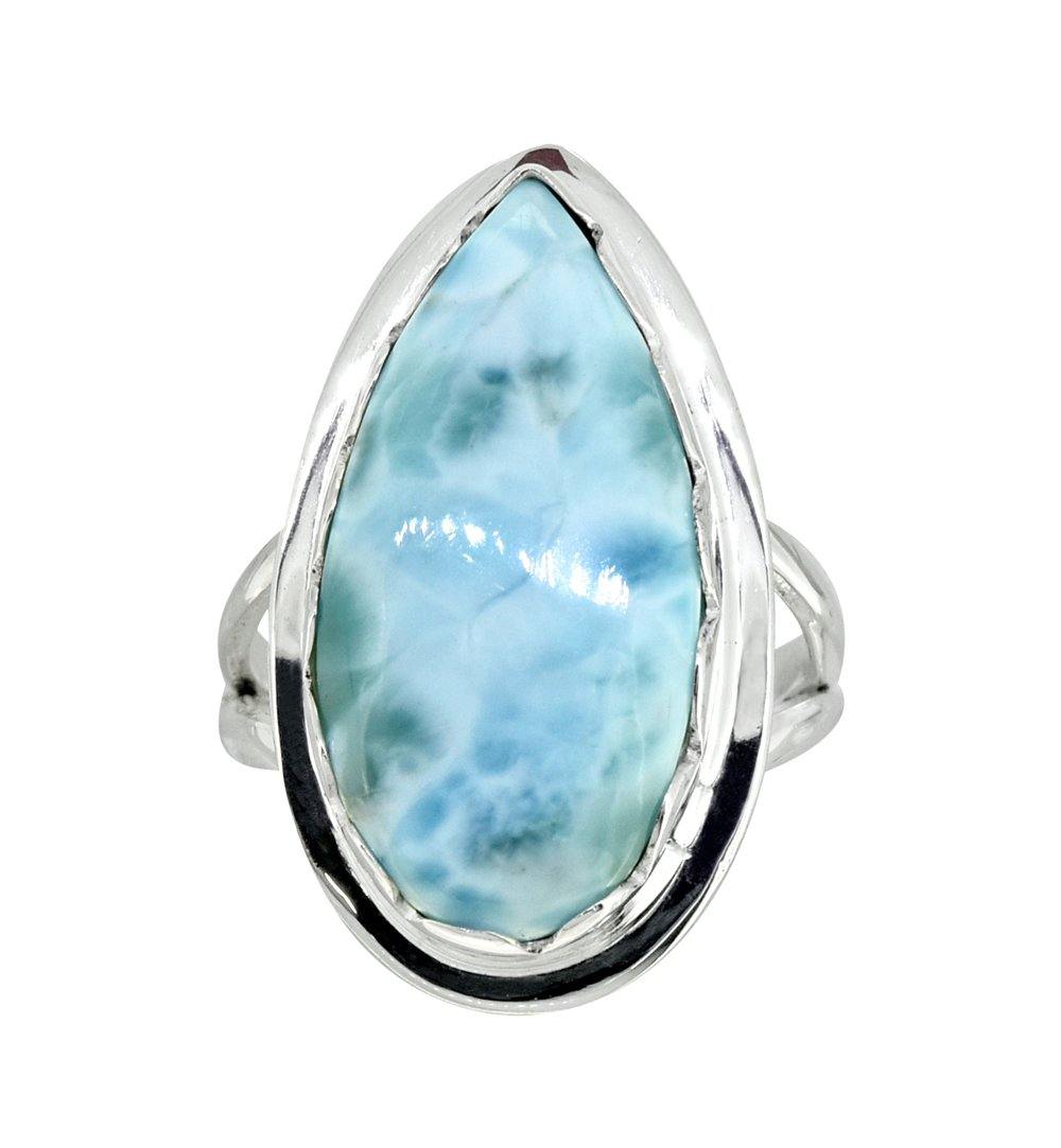Natural Larimar Ring Solid 925 Sterling Silver Gemstone Jewelry - YoTreasure