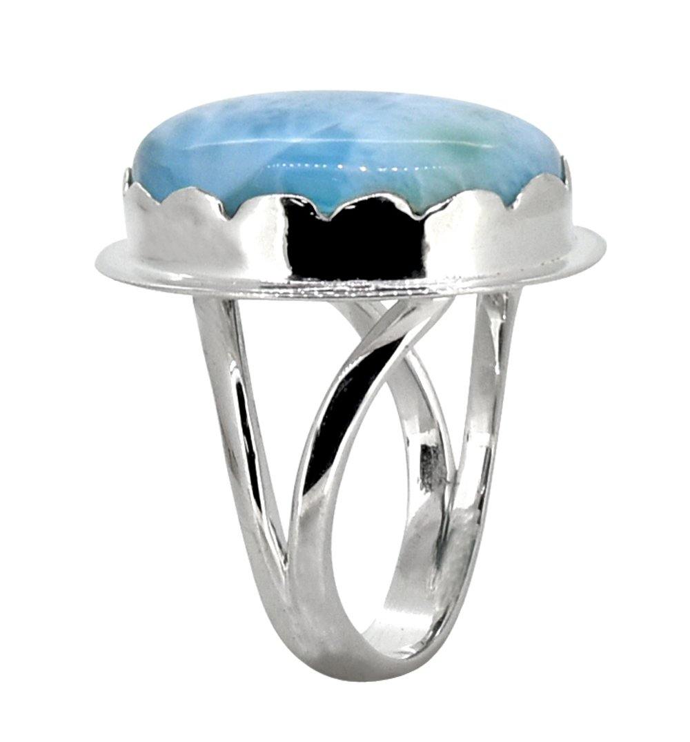 Natural Larimar Solid 925 Sterling Silver Ring Jewelry - YoTreasure