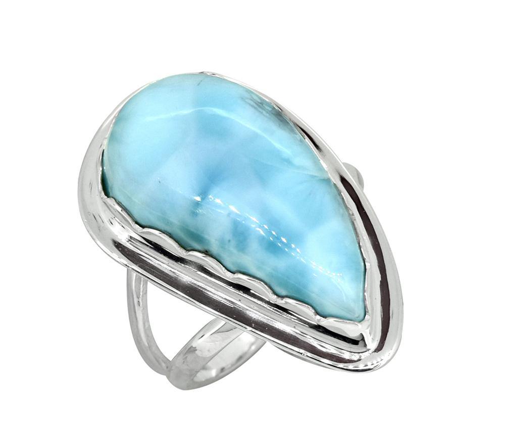 Natural Larimar Ring Solid 925 Sterling Silver Gemstone Jewelry - YoTreasure