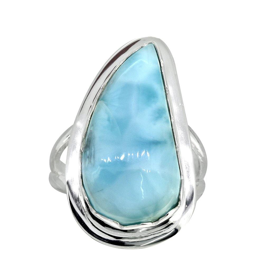 Natural Larimar Ring Solid 925 Sterling Silver Gemstone Jewelry - YoTreasure