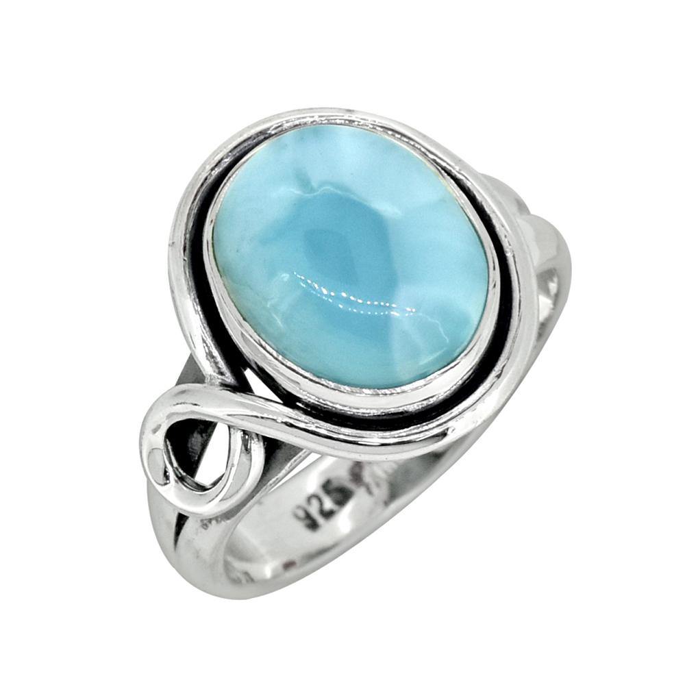 10x12 MM Natural Larimar in 925 Sterling Silver Solitaire Ring - YoTreasure
