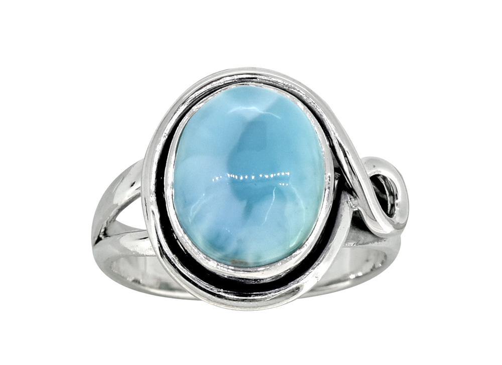 10x12 MM Natural Larimar in 925 Sterling Silver Solitaire Ring - YoTreasure