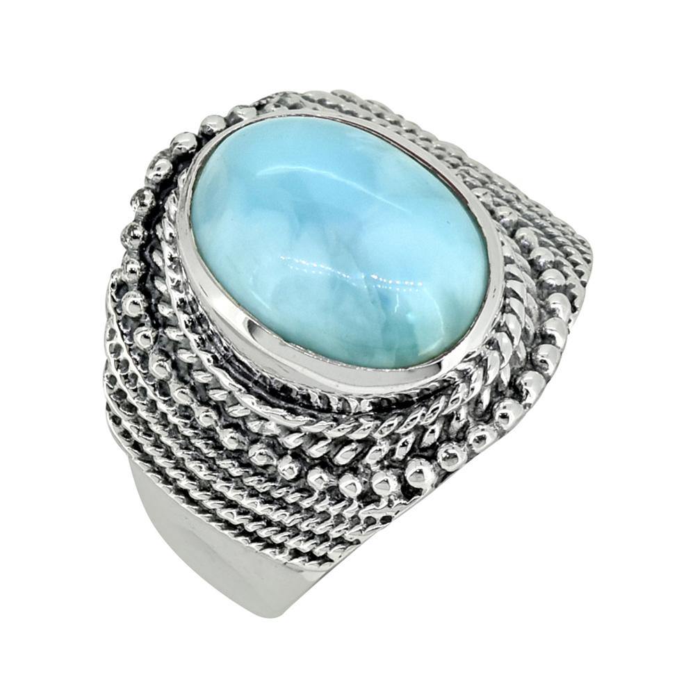 Natural Larimar Solid 925 Sterling Silver Ring Jewelry - YoTreasure
