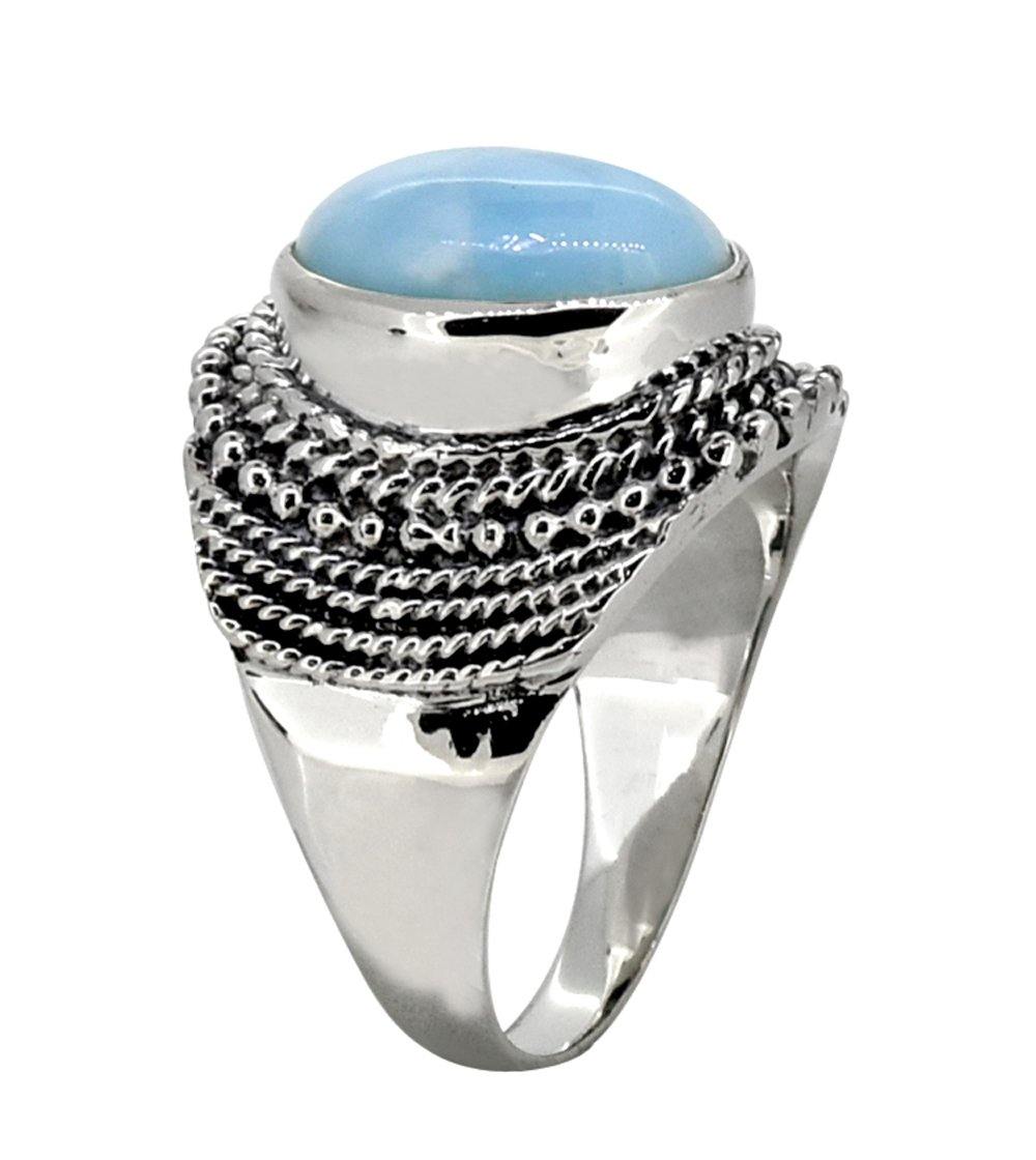Natural Larimar Solid 925 Sterling Silver Ring Jewelry - YoTreasure