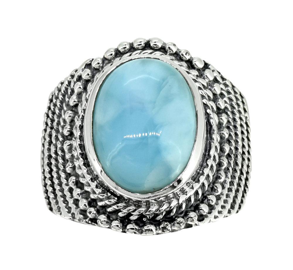 Natural Larimar Solid 925 Sterling Silver Ring Jewelry - YoTreasure