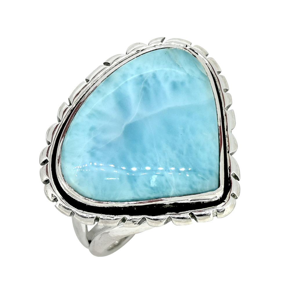 Natural Larimar Solid 925 Sterling Silver Ring Jewelry - YoTreasure