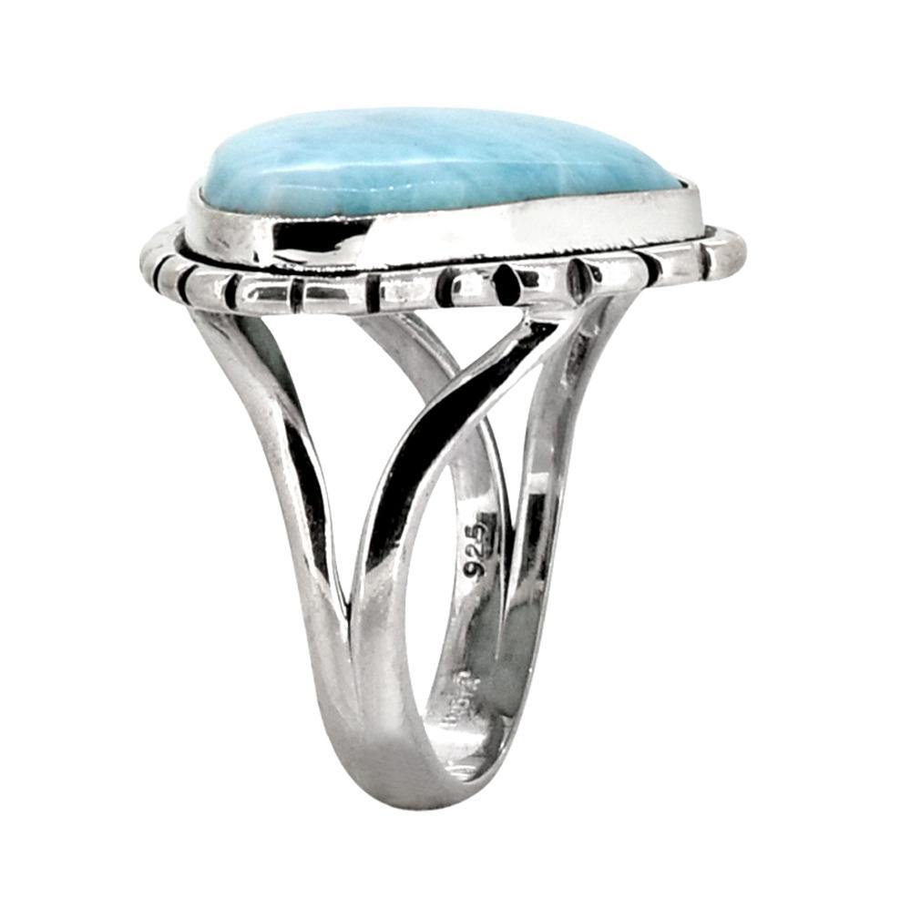 Natural Larimar Solid 925 Sterling Silver Ring Jewelry - YoTreasure