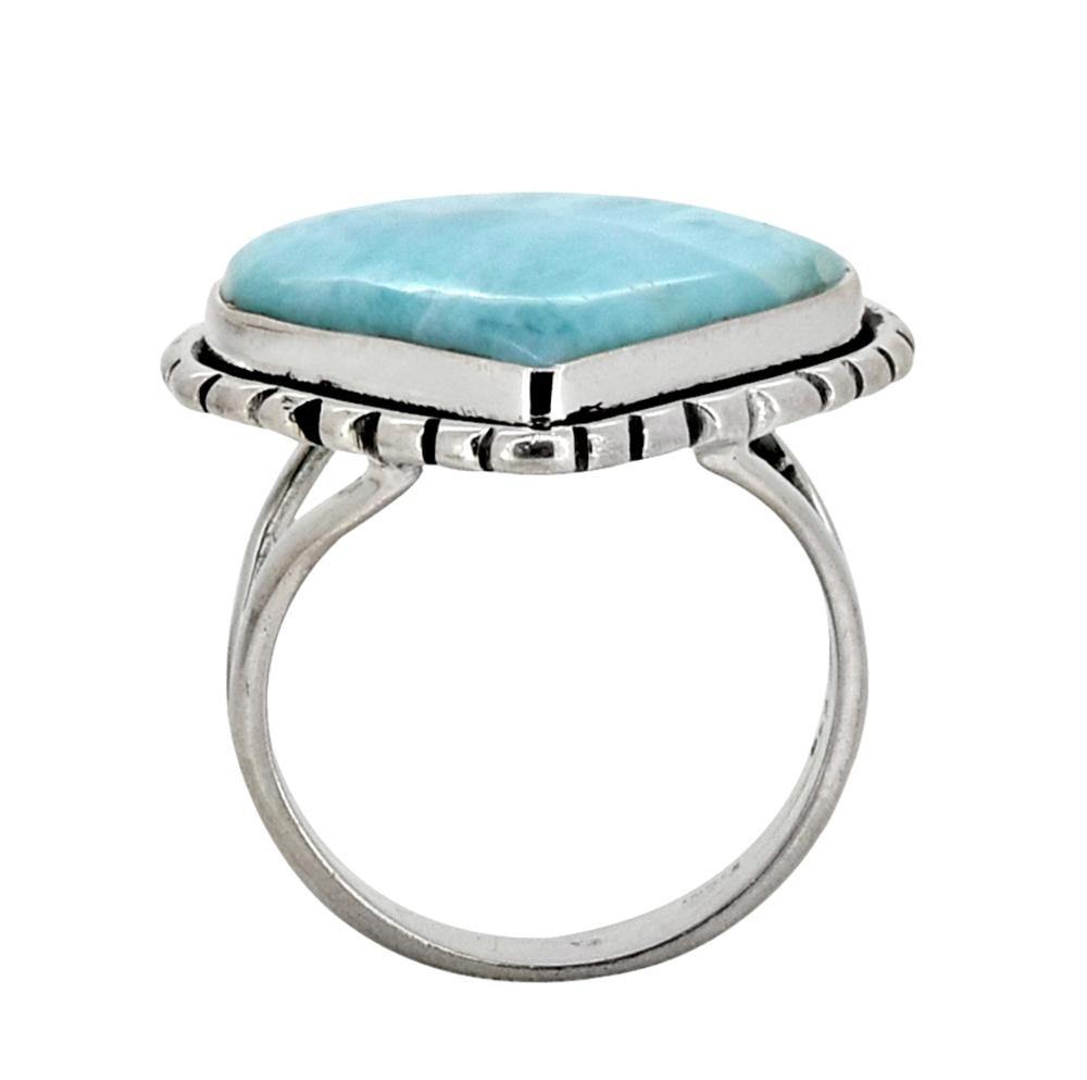 Natural Larimar Solid 925 Sterling Silver Ring Jewelry - YoTreasure
