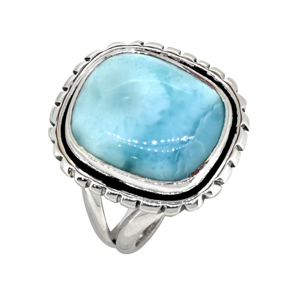 Natural Larimar Ring Solid 925 Sterling Silver Gemstone Jewelry - YoTreasure