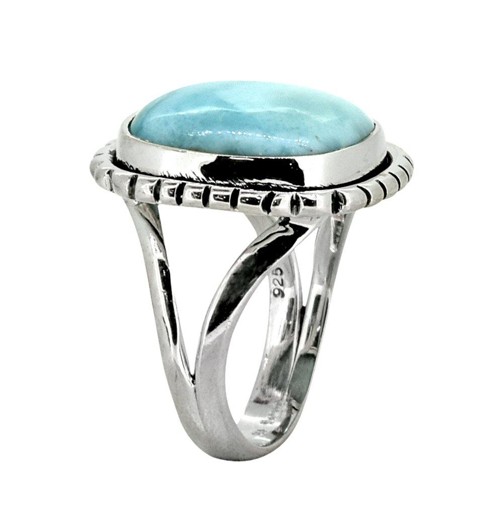 Natural Larimar Ring Solid 925 Sterling Silver Gemstone Jewelry - YoTreasure