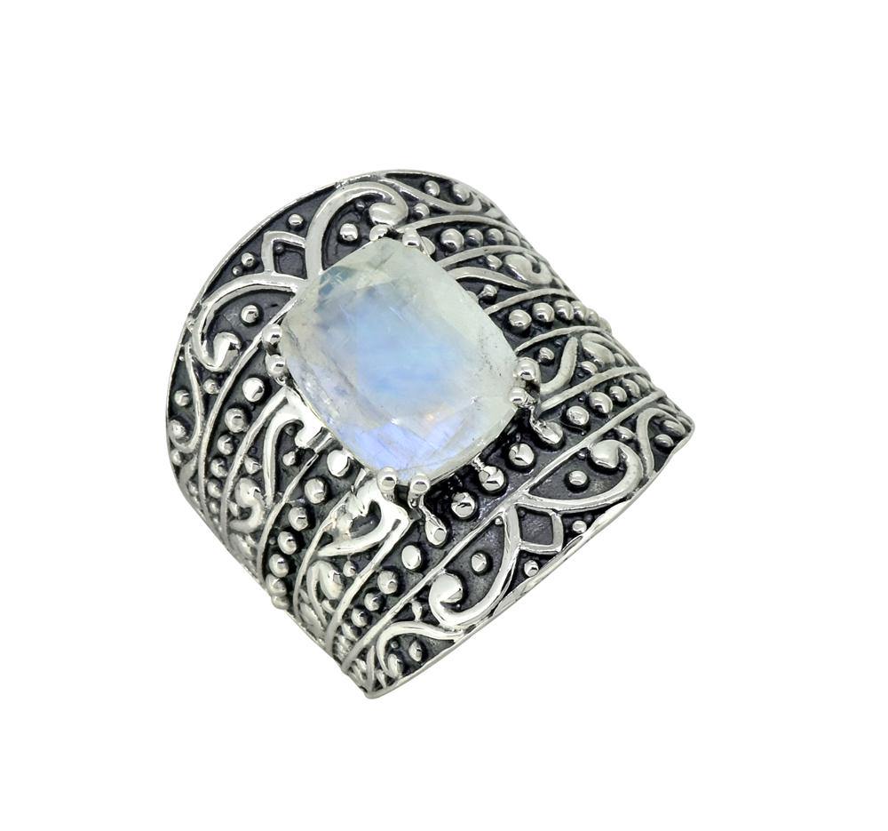 9x11MM Moonstone Ring 925 Sterling Silver Oxidized Wide Band Boho Jewelry - YoTreasure