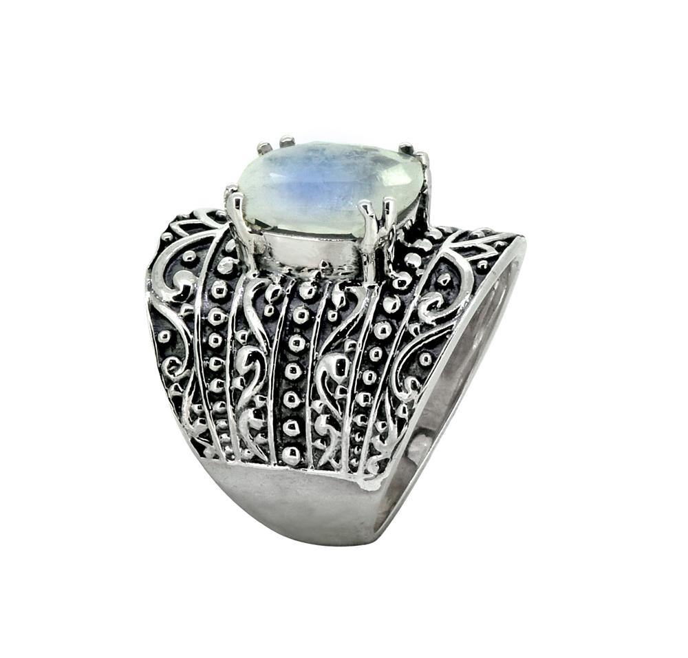 9x11MM Moonstone Ring 925 Sterling Silver Oxidized Wide Band Boho Jewelry - YoTreasure