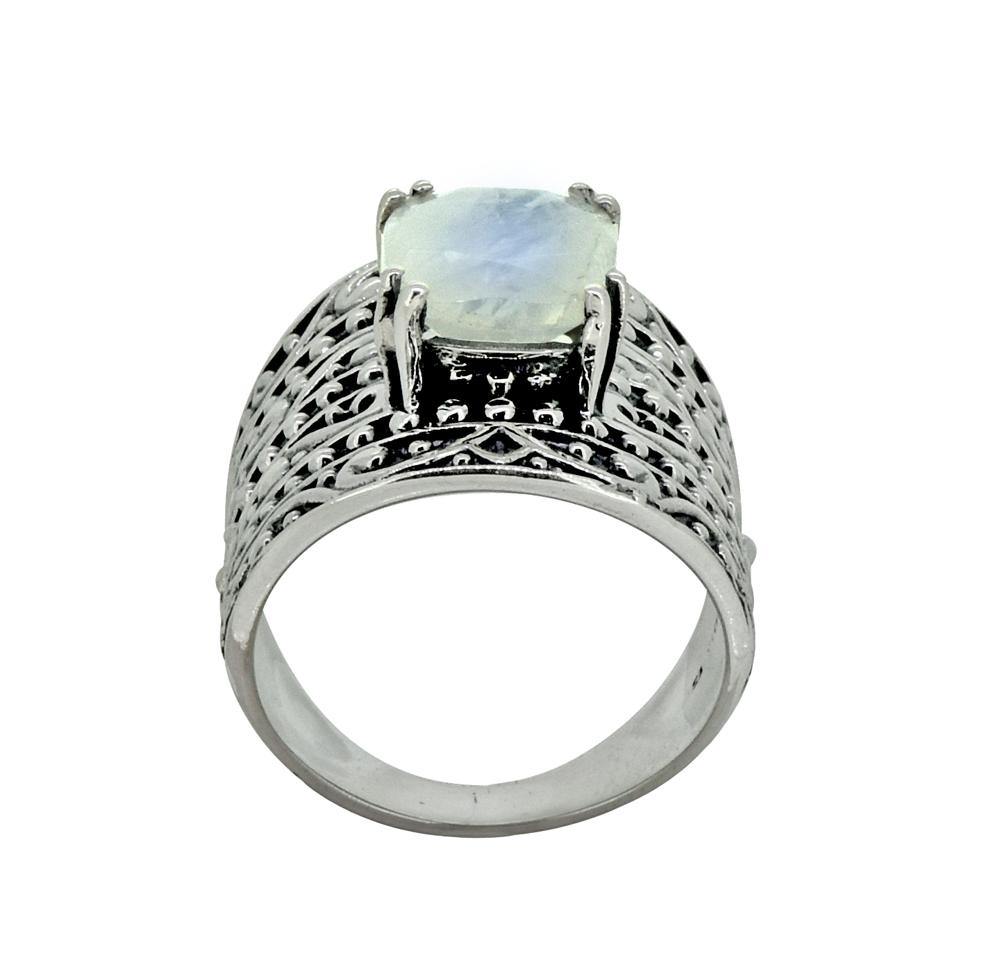 9x11MM Moonstone Ring 925 Sterling Silver Oxidized Wide Band Boho Jewelry - YoTreasure