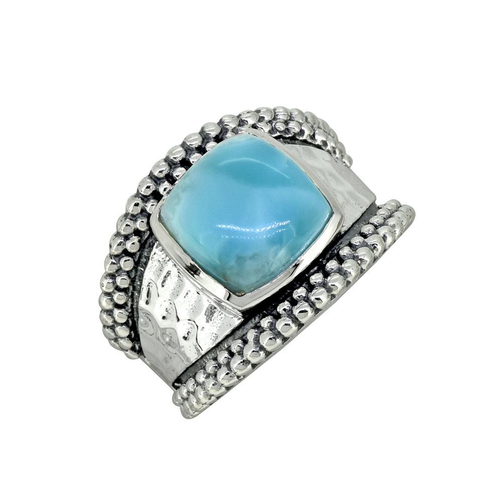 Natural Larimar Solid 925 Sterling Silver Ring Jewelry - YoTreasure