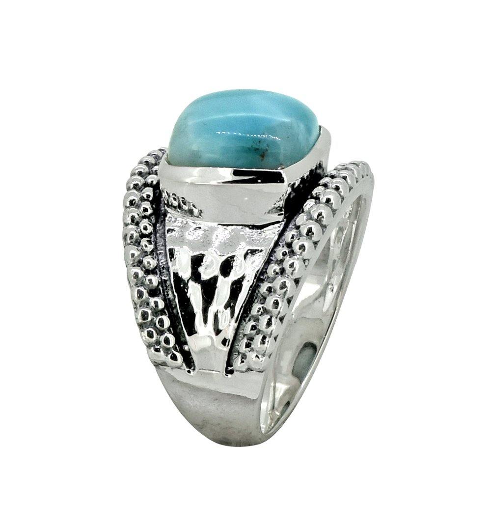 Natural Larimar Solid 925 Sterling Silver Ring Jewelry - YoTreasure