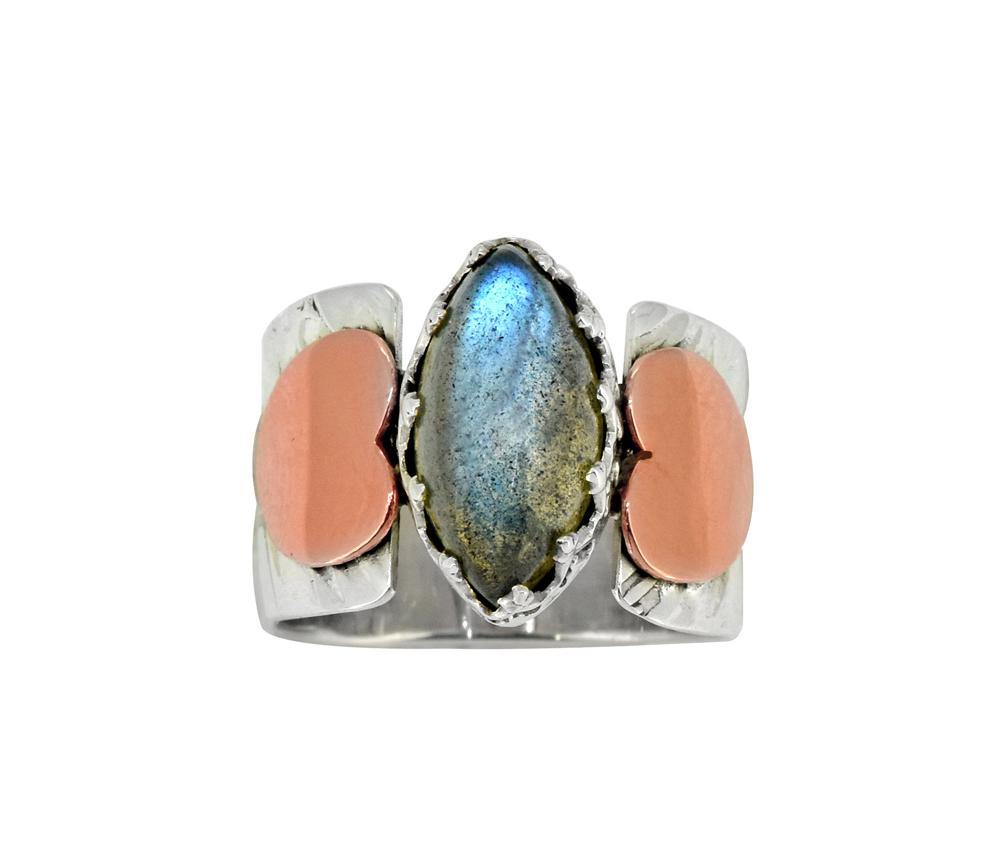 Labradorite Solid 925 Sterling Silver Brass Ring Jewelry - YoTreasure