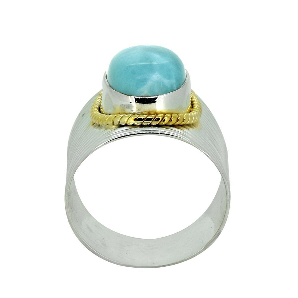 Natural Larimar Solid 925 Sterling Silver Brass Hammered Ring Jewelry - YoTreasure