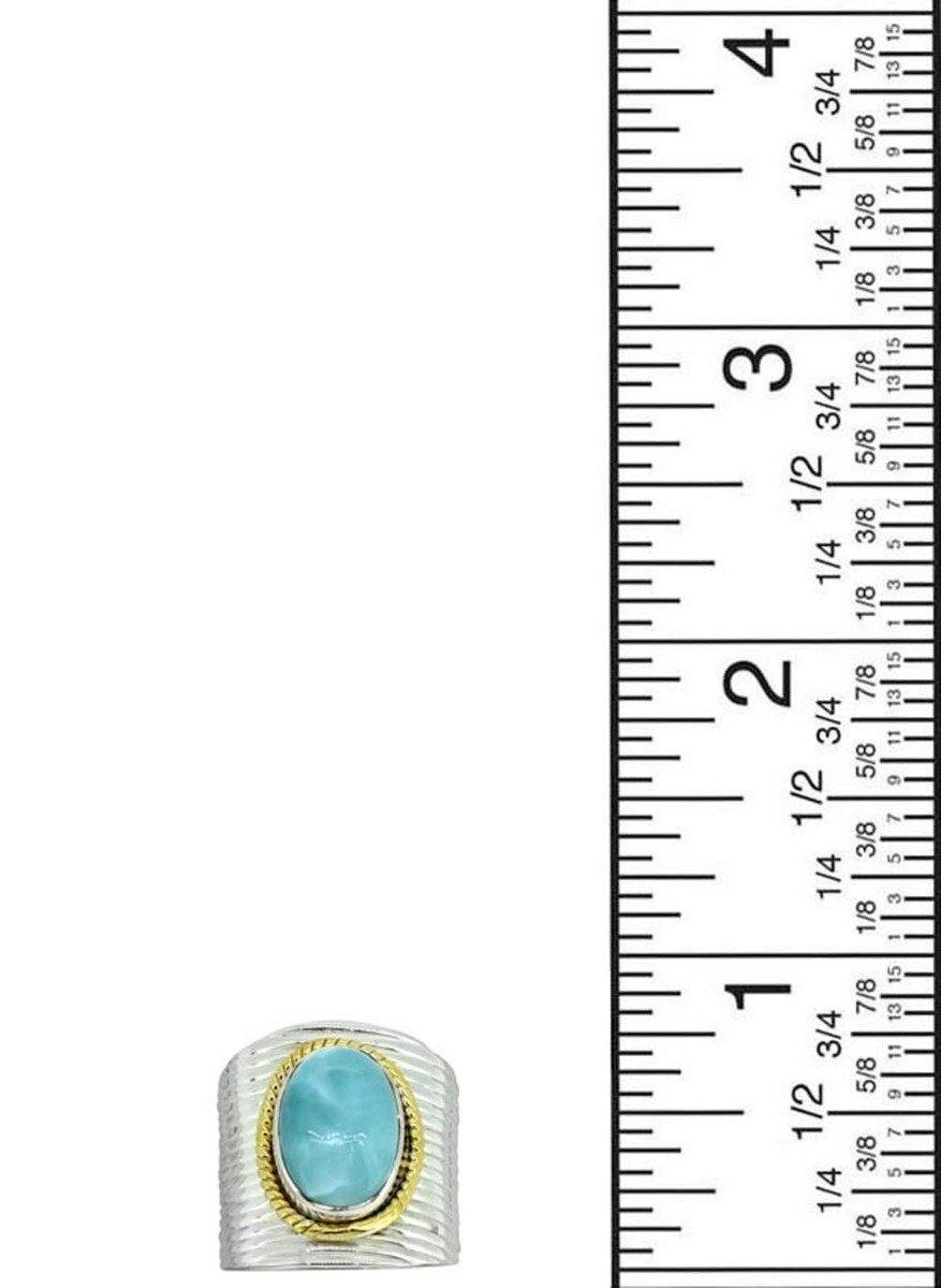 Natural Larimar Solid 925 Sterling Silver Brass Hammered Ring Jewelry - YoTreasure