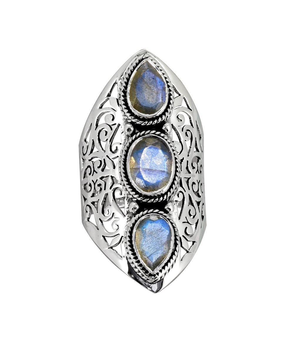 Labradorite Solid 925 Sterling Silver Designer Filigree Ring Jewelry - YoTreasure