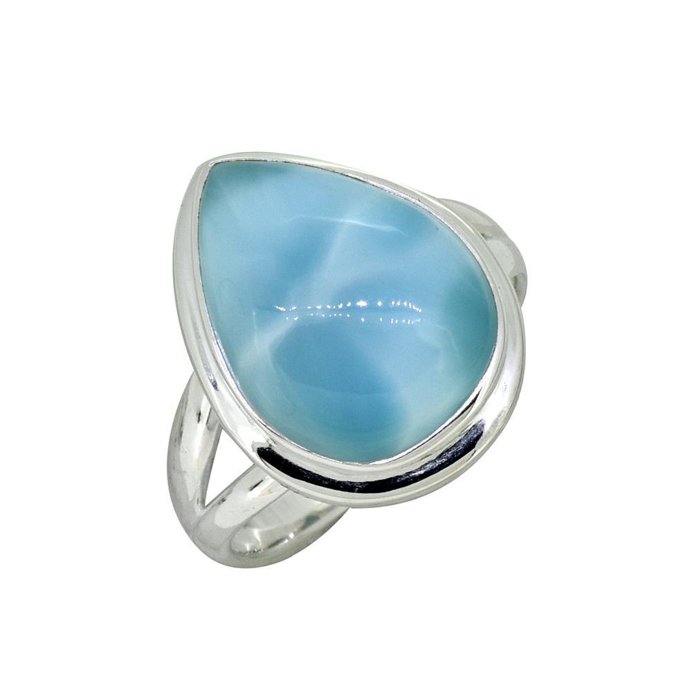 Larimar Solid 925 Sterling Silver Teardrop Split Shank Ring - YoTreasure