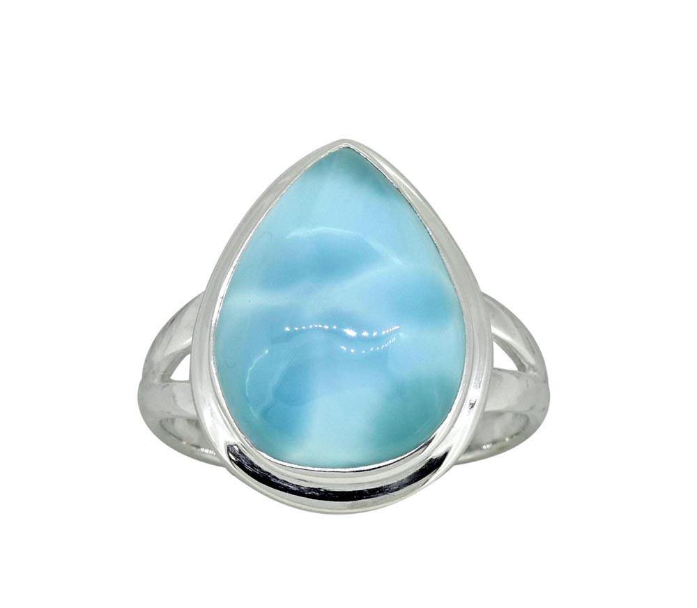 Larimar Solid 925 Sterling Silver Teardrop Split Shank Ring - YoTreasure