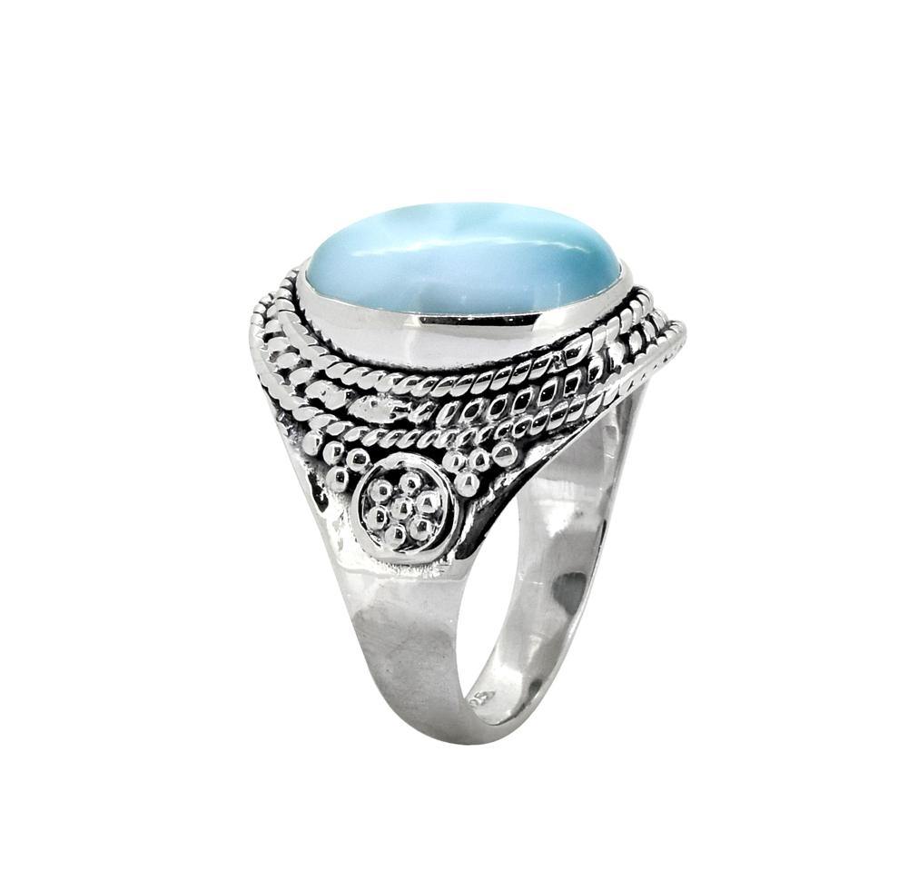 Natural Larimar Solid 925 Sterling Silver Ring Jewelry - YoTreasure
