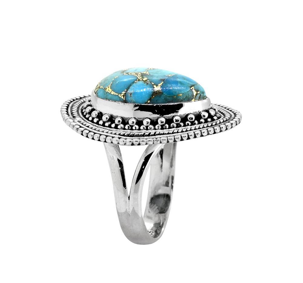 Blue Copper Turquoise Solid 925 Sterling Silver Ring Jewelry - YoTreasure