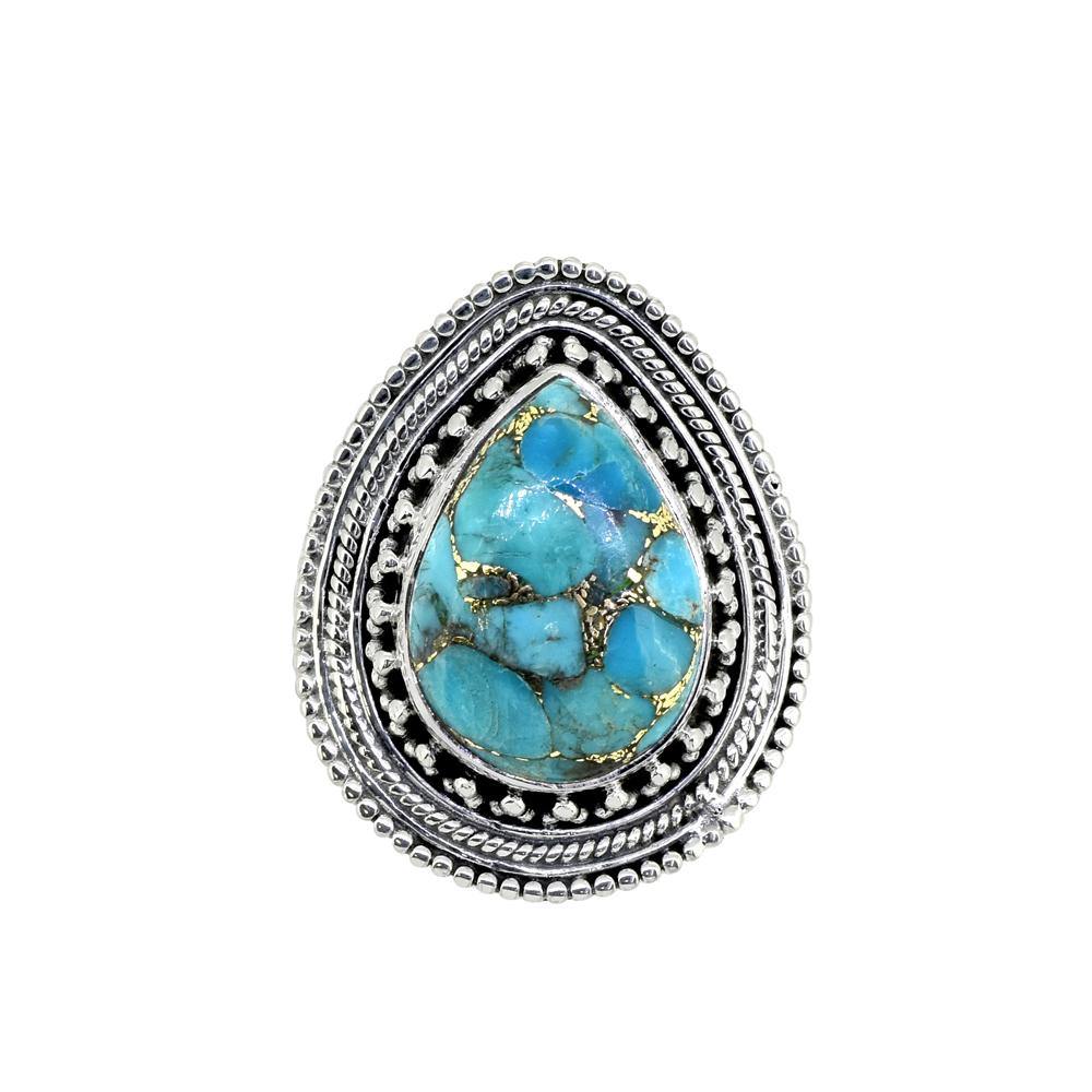 Blue Copper Turquoise Solid 925 Sterling Silver Ring Jewelry - YoTreasure