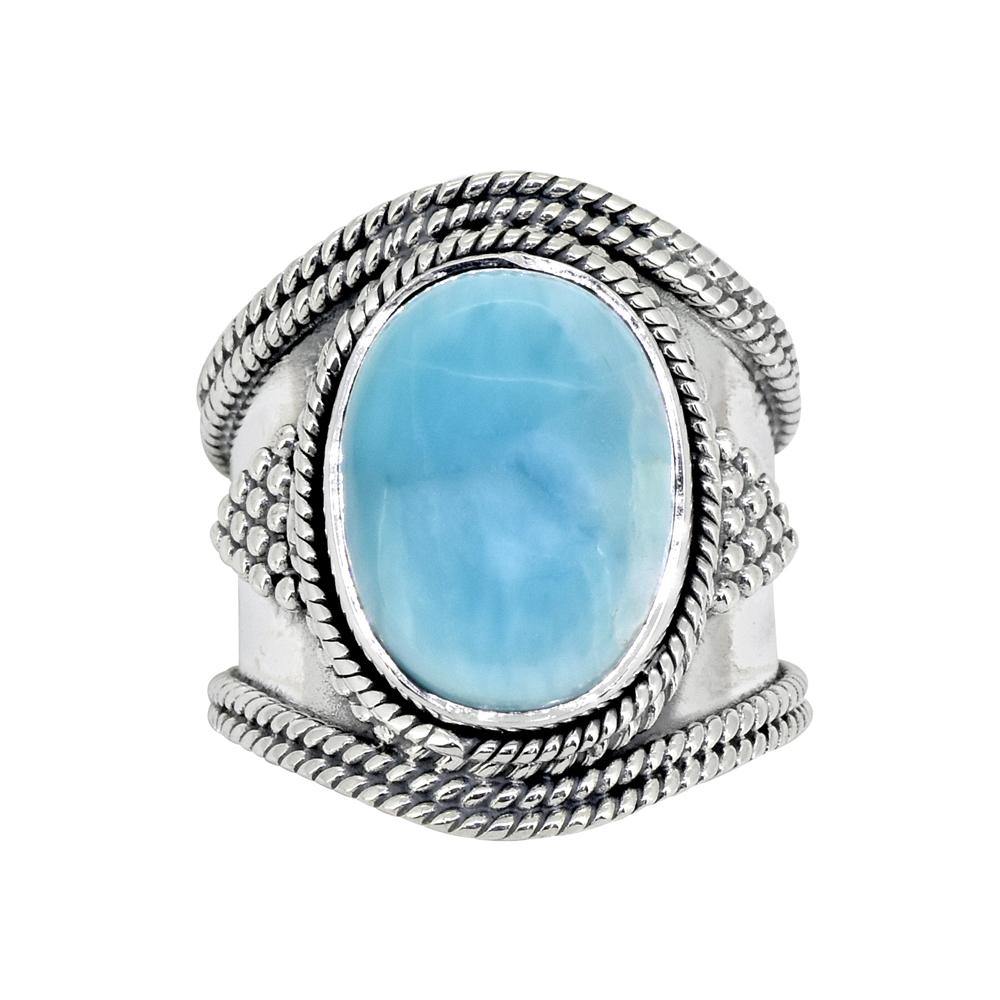 Natural Larimar Solid 925 Sterling Silver Gemstone Ring Jewelry - YoTreasure