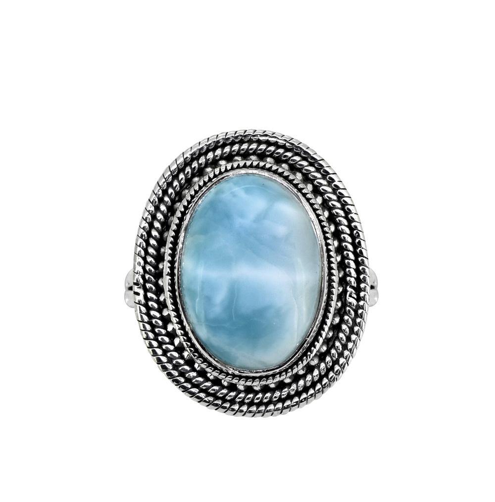 Natural Larimar Solid 925 Sterling Silver Ring Jewelry - YoTreasure