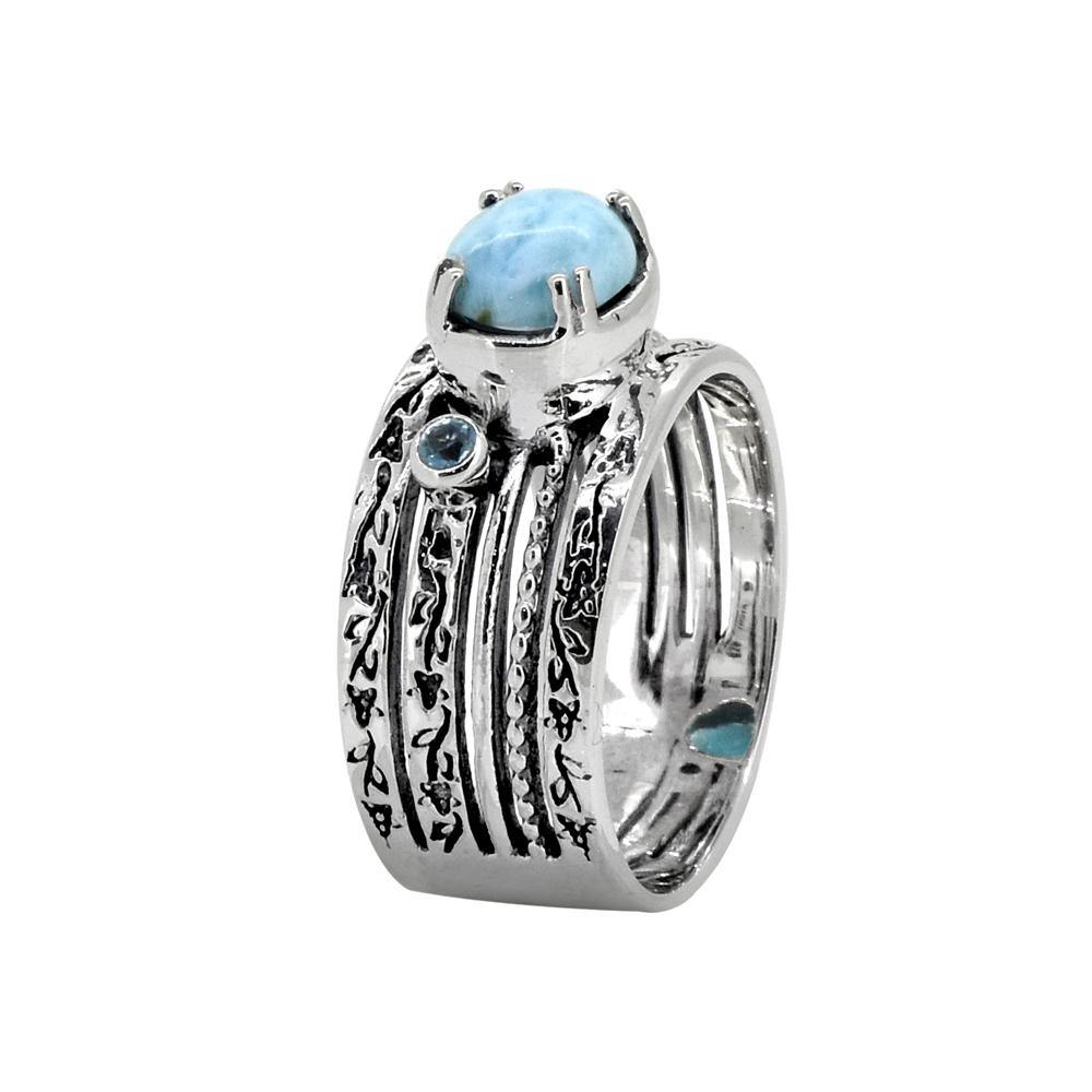 Larimar Swiss Blue Topaz Solid 925 Sterling Silver Designer Ring Jewelry - YoTreasure