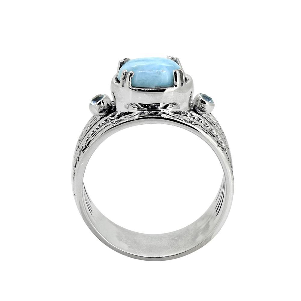 Larimar Swiss Blue Topaz Solid 925 Sterling Silver Designer Ring Jewelry - YoTreasure