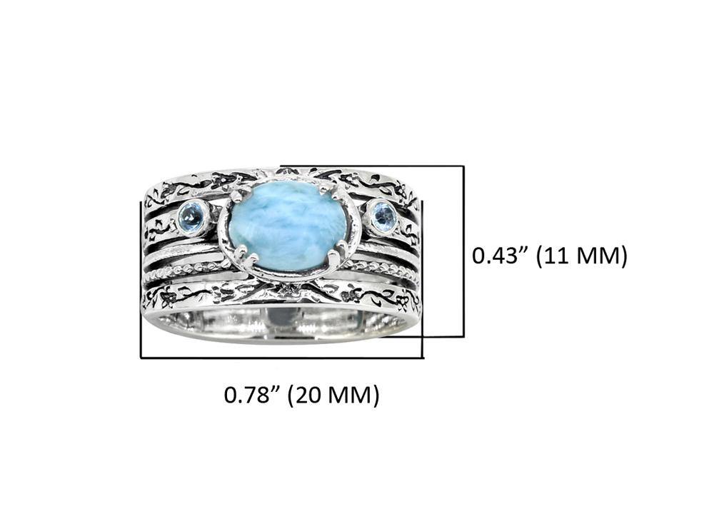 Larimar Swiss Blue Topaz Solid 925 Sterling Silver Designer Ring Jewelry - YoTreasure