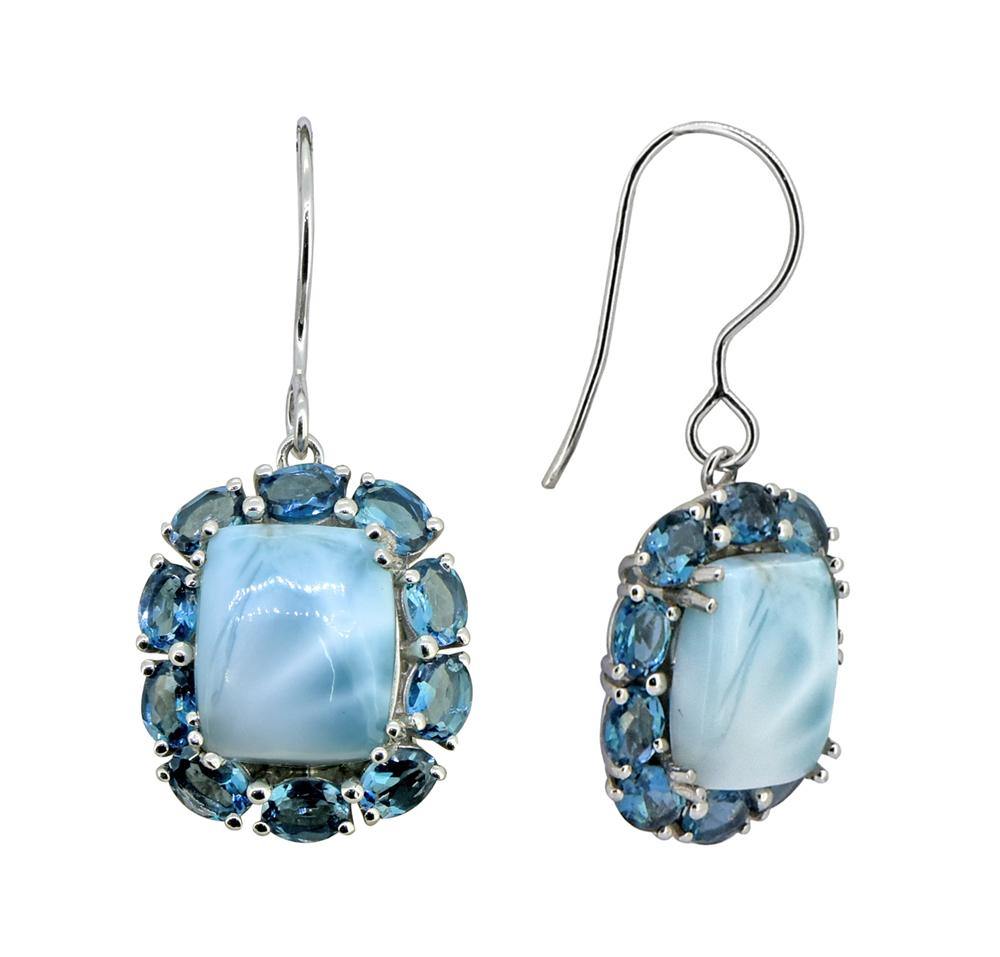 13.38 Cts. Larimar London Blue Topaz 925 Sterling Silver Earrings - YoTreasure