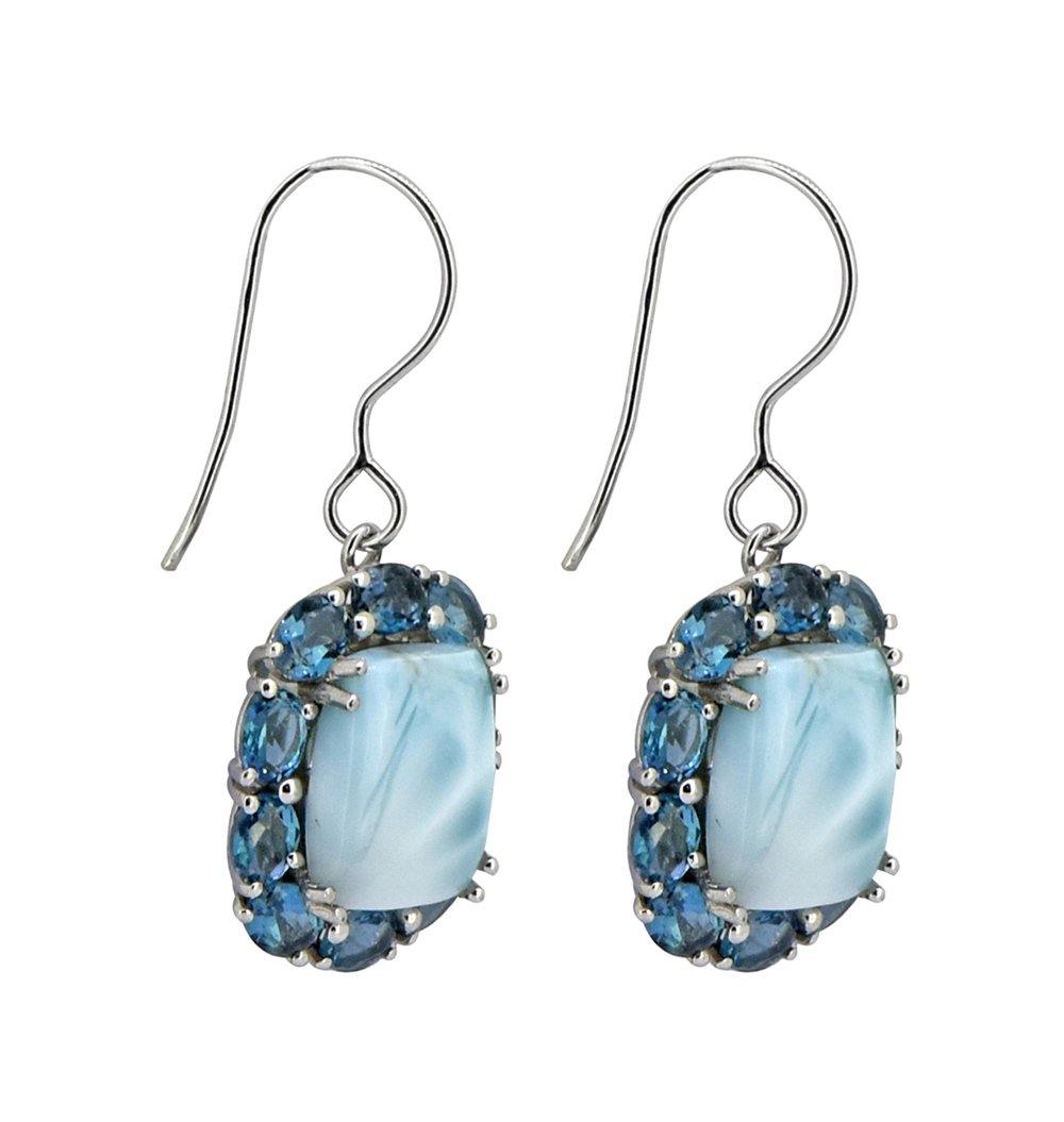13.38 Cts. Larimar London Blue Topaz 925 Sterling Silver Earrings - YoTreasure
