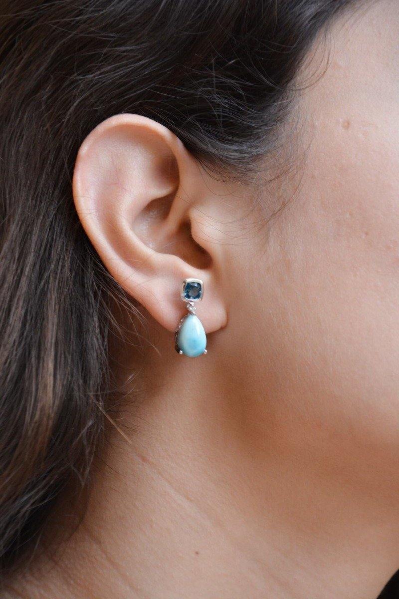 8.24 Ct. Larimar London Blue Topaz Solid 925 Sterling Silver Teardrop Dangle Earrings Jewelry - YoTreasure