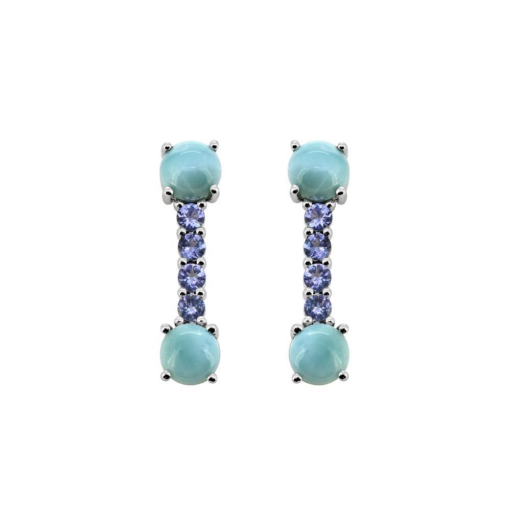 4.56 Ct. Larimar Tanzanite Solid 925 Sterling Silver Drop Earrings Jewelry - YoTreasure