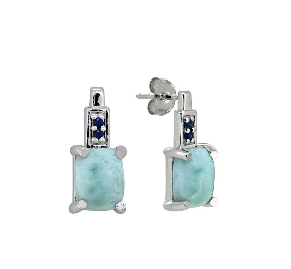 4.65 Ct. Larimar Blue Sapphire Solid 925 Sterling Silver Stud Earrings Jewelry - YoTreasure